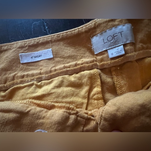 LOFT Mustard High Waist Shorts with White Embroidery - Picture 2 of 2